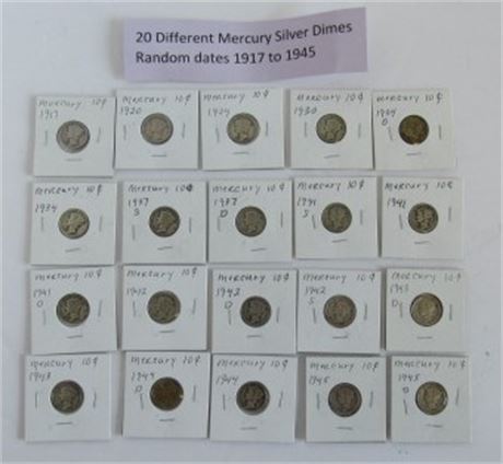 20 Different Mercury Dimes