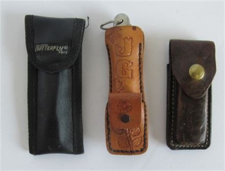 3 Pocket Knives with Cases