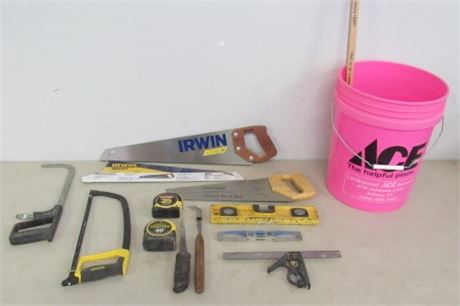 Pink Bucket of Basic Handyman Tools