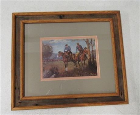 "Cowboy Conversations" by Doug Stephens Framed Print  15x13