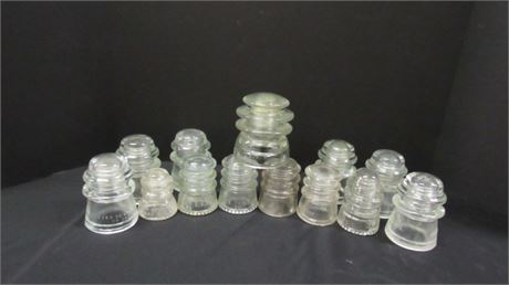 13 Vintage Glass Insulators Including One Rare One