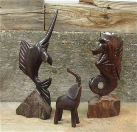 3 Carved Wood Statuettes