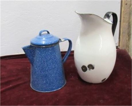 Enameled Steel Coffee Pot and Water Pitcher