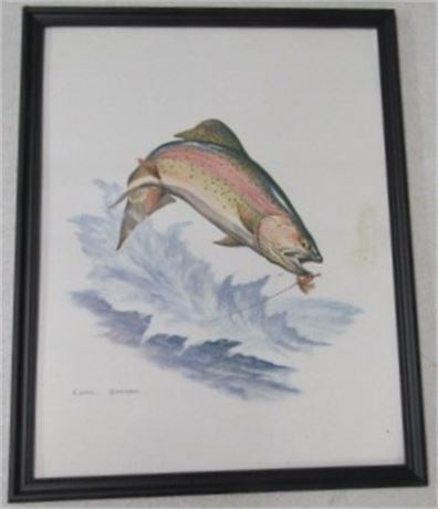 Signed, Framed Clark Bronson Fly Fishing Print  12x15 - Water Stained