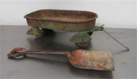 Antique Toy Wagon and Shovel