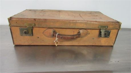 Antique Leather Suitcase - Broken Hinge - 26x7x14