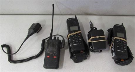 2 Satellite Phones w/ Chargers and Cases and Hand Radio w/ External Mic