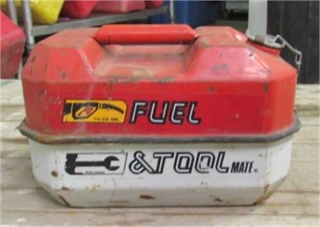 Vintage 1985 Blitz Fuel & Tool Mate 1.5 Gal. Metal Gas Can Tool Box Combo