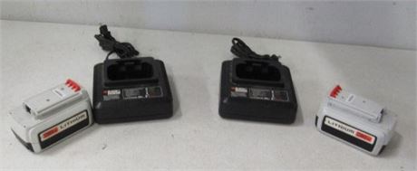 Two 36v Black & Decker Batteries with Chargers