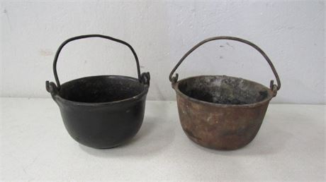 2 Small Antique Iron Cauldrons