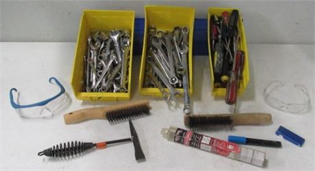 Assorted SAE & Metric Wrenches/Metal Working Tools...Includes Trays