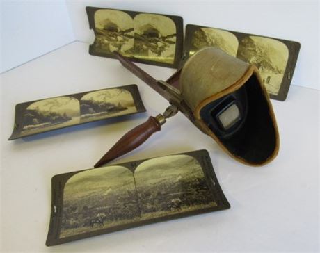 Antique Stereograph 3D Viewer w/ Photographs