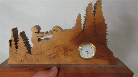 Laser Cut 'Snowmobile in the Mountain' Mantle Clock