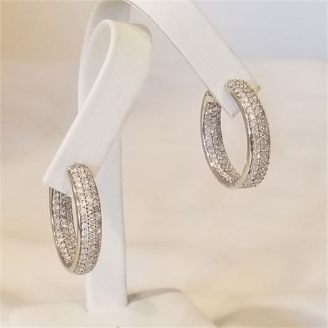 Marked 14k Gold & Diamond Stunning Hoop Earrings
