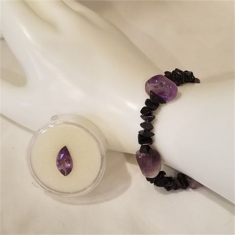 3.05ct Marquis Amethyst Gemstone & Natural Amethyst Bracelet