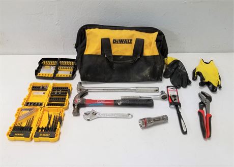 Assorted Hand Tools & Dewalt Bag