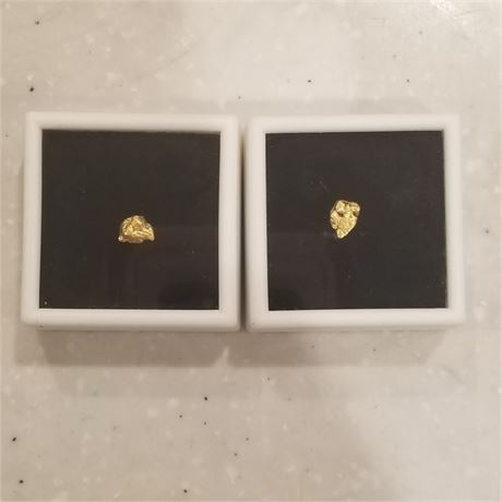 (Set of 2) 22KY Alaskan Natural Gold Nuggets .2 Grams Each