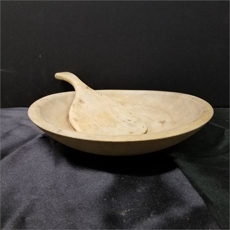 Antique Wood Bowl & Paddle
