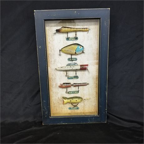 Framed "Man Cave" 3 Dimensional Fishing Tackle Wall Hanger...14"x22"