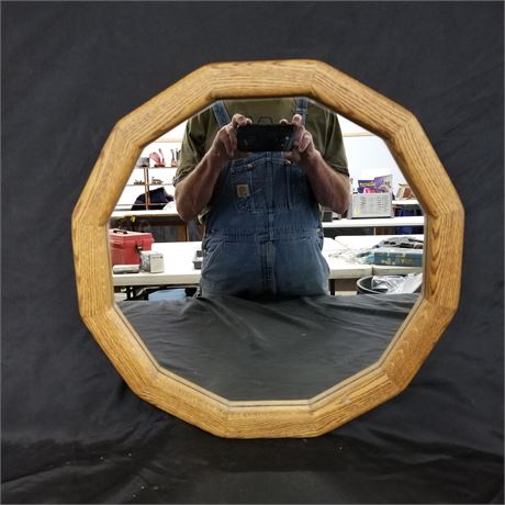 Wood Framed Round Mirror...18"x16"