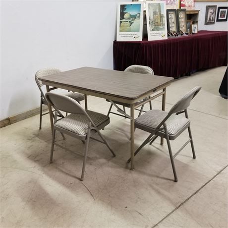 Metal Folding Table w/ 4 Padded Chairs - 45x30