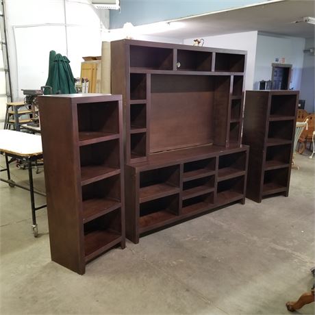 Nice 3 Piece Media Center & Shelving Unit - 23x17x60, 73x17x74, 23x17x60