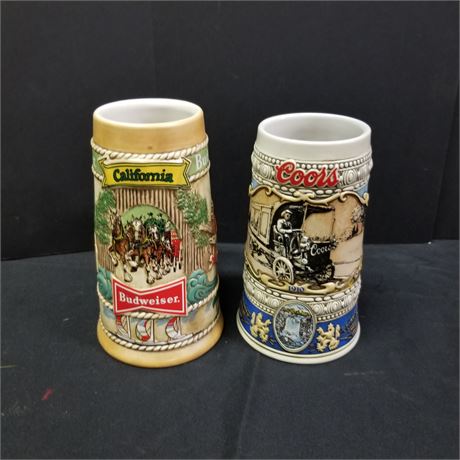 Budweiser and Coors Beer Steins