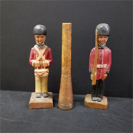 Vintage Wood Statues and a Spinning Spool