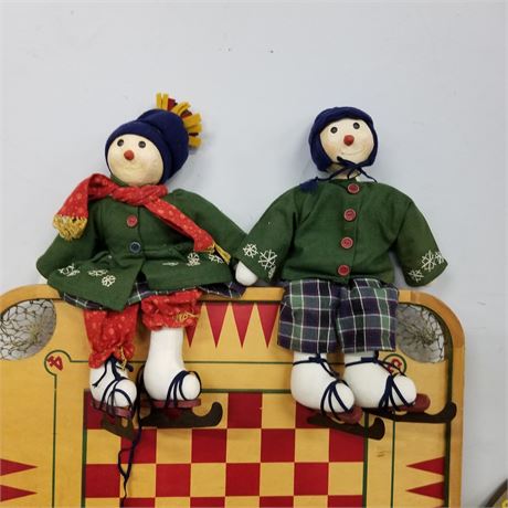 2 Holiday Ice Skater Stuffed Dolls