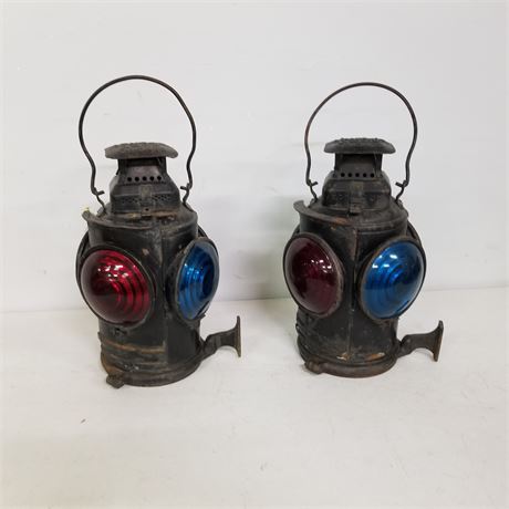 2 Antique Railroad Lanterns - They have been wired for electric lights but need