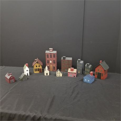 Signed Hand Painted Wooden Town Christmas Décor Items