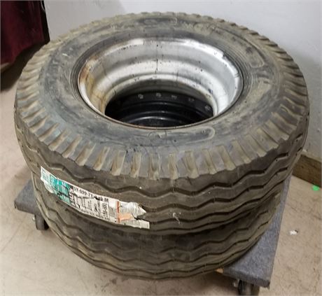 2 New Heavy Duty Low Boy Tires and Wheels,9-14.5LT 12 Ply,