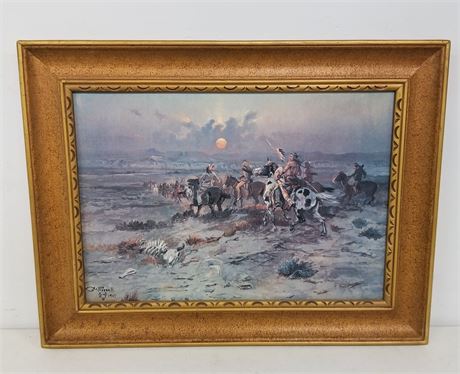 Nice Framed CM Russell Canvas Reproduction Print - 25x19
