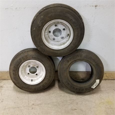 2 New Mounted + 1 Unmounted 4.80-8 Trailer Tires