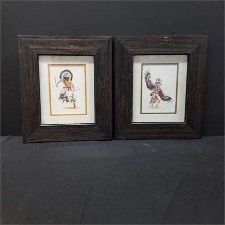 2 Framed Kachina Dancers by Danny Lanza - 13x15
