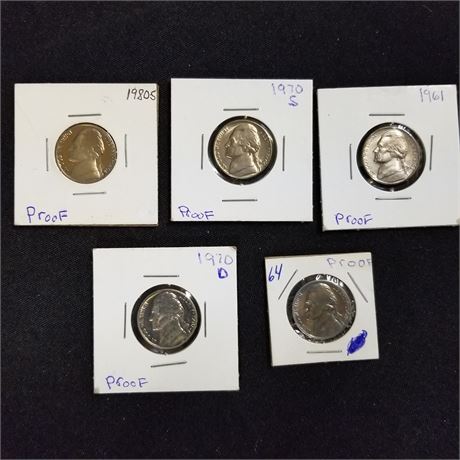'60's, '70's, '80's Proof Jefferson Nickels