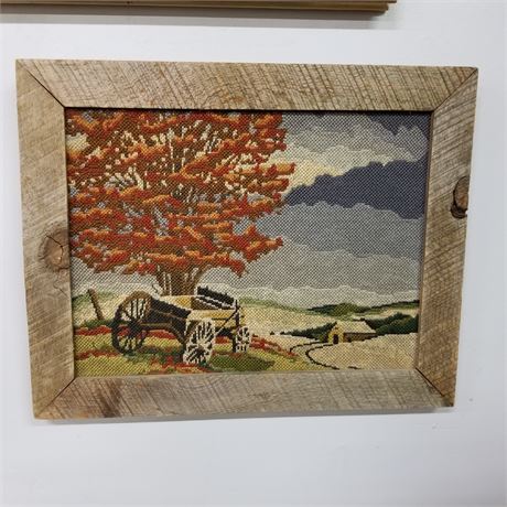 Rustic Framed Embroidery Landscape - 21x16