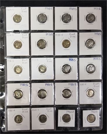 18 Roosevelt Proof Dimes (1968-2005) and  Two Silver Dimes (1960, 1963)