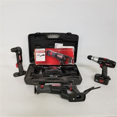 Craftsman 18v Drill, Right Angle Drill, Reciprocating Saw w/ Charger and Batter