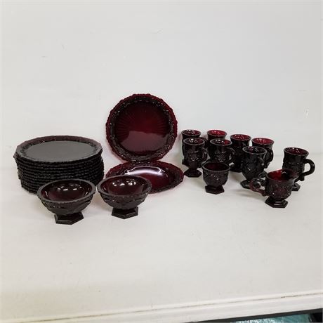 Collectible Cape Cod Avon Ruby Glass Dinnerware Set