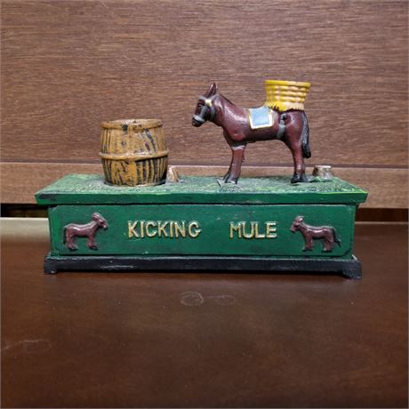 Vintage Kicking Mule Cast Coin Bank - 8+" Long