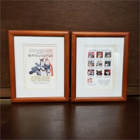 2 Framed Collectible Cat Humor Prints - 9x11