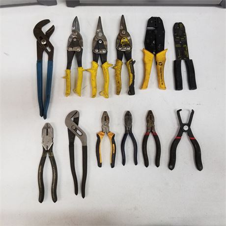 Assorted Rubber Handled Mechanics Specialty Snips & Pliers