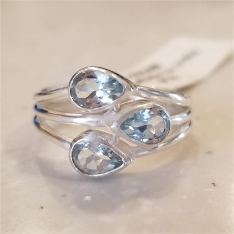 Blue Topaz Sterling Silver Ring...Sz 7 3/4