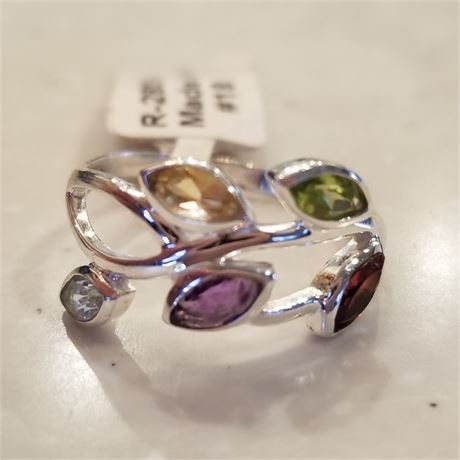 Multi-Gemstone Sterling Silver Ring...Sz 9