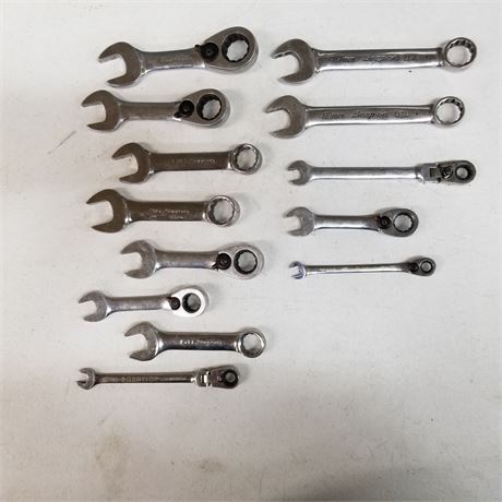 Snap-On SAE & Metric Open End Stubby Ratchet Wrenches 13pc (8 Ratchet)