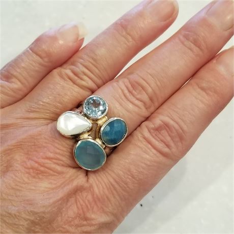 Sterling Silver Blue Topaz, Moonstone, Ring ...Sz 7.5