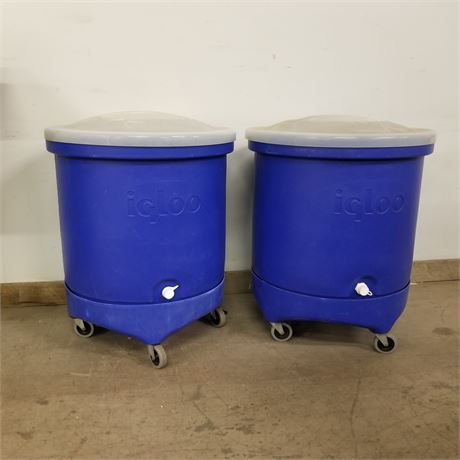 2 Rolling Beverage Dispensers/Display/Containers 24"h x 24"Diameter