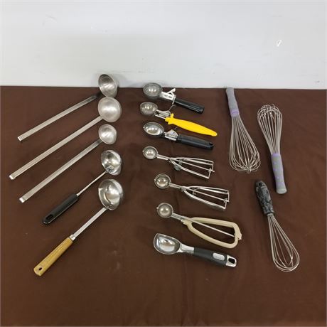 Assorted Metal Ladle, Whisks, Portion Scoops