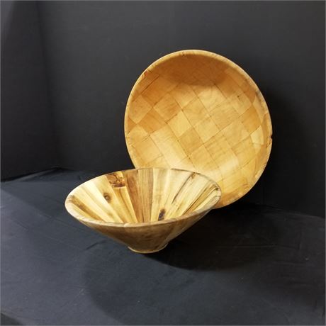 2 Large Wood Serving  Bowls...20" & 16" Diameter